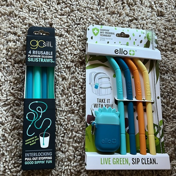 BNWT reusable silicone antimicrobial fun straws, cleaning brush & carry case set - Picture 2 of 9